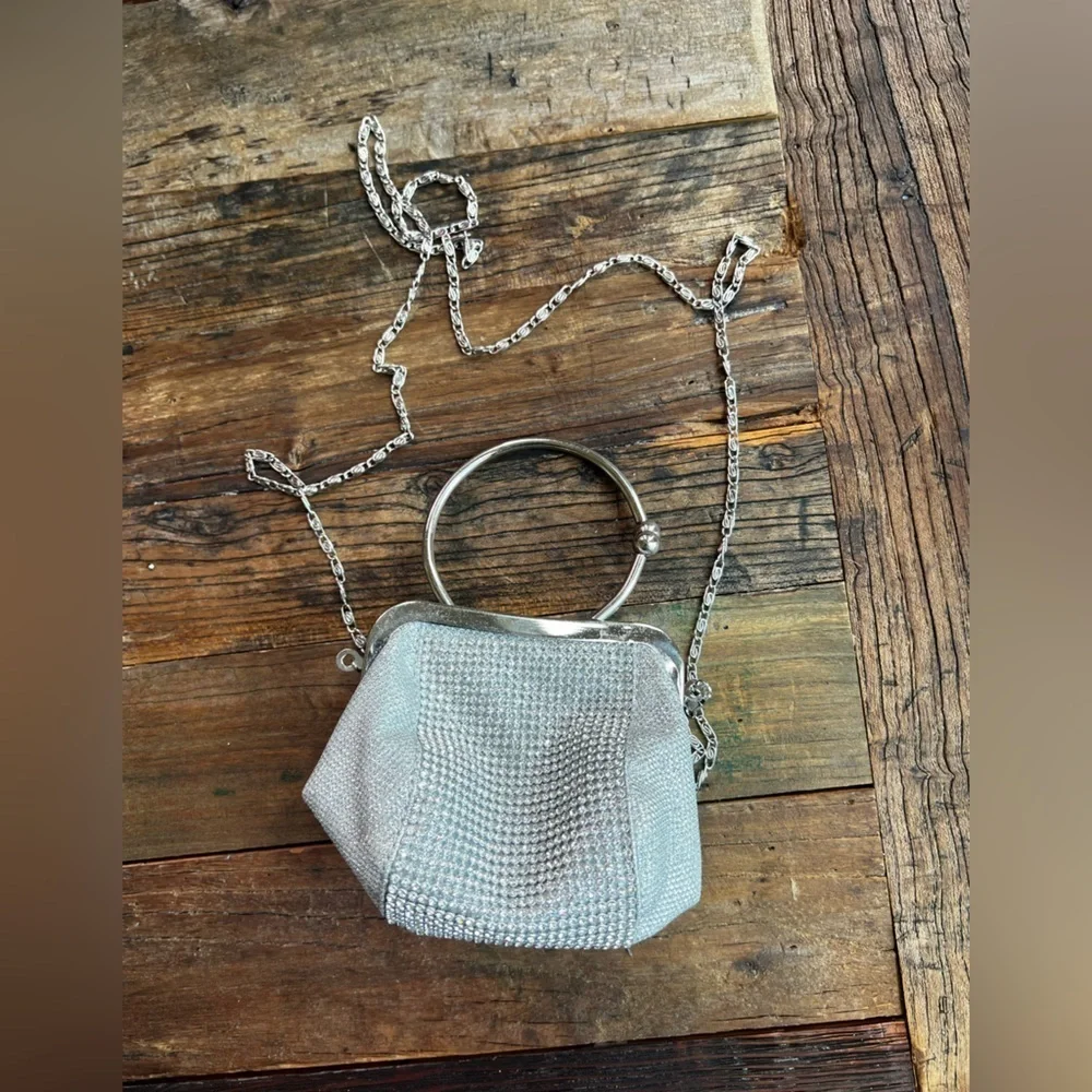 Evening purse bag Metallic Silver Crotchet Shoulder/Satchel (PB1)